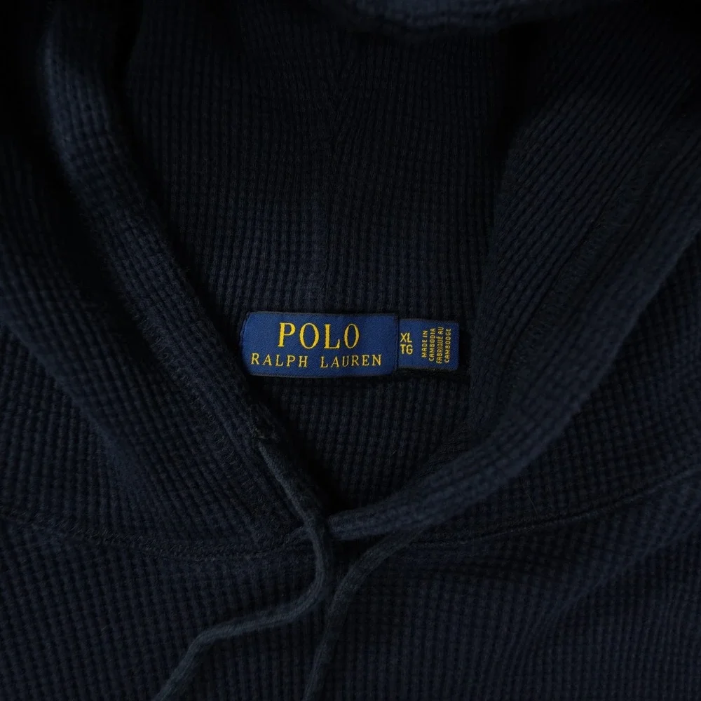 Polo Ralph Lauren Vintage Waffle Knit Thermal Hoodie Men's XL Navy Blue
